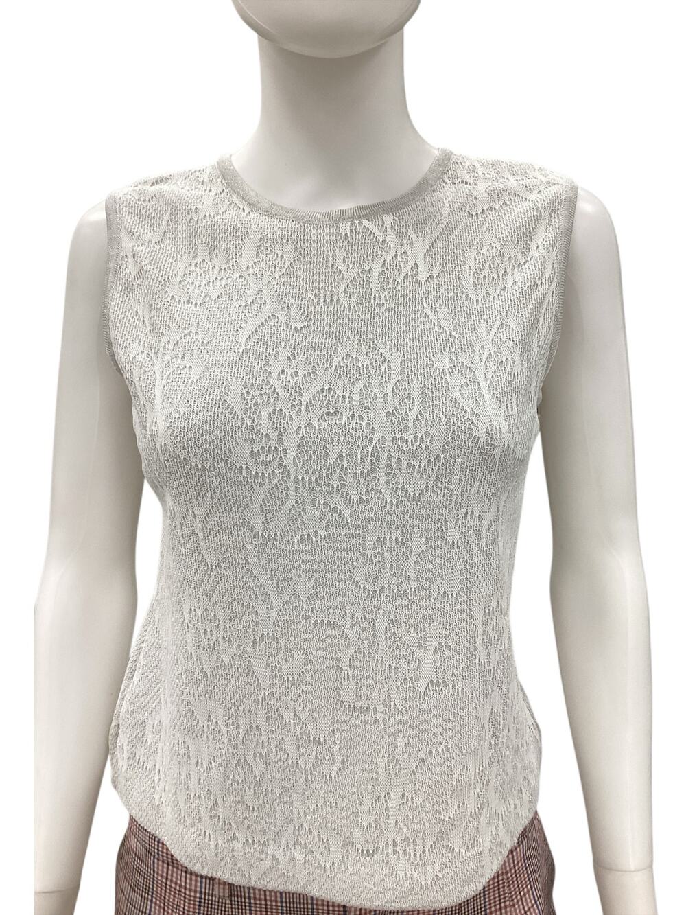 Griffith Gray For St. John Top Women’s SZ S Knit & Lace Tank Gray Silver Thread